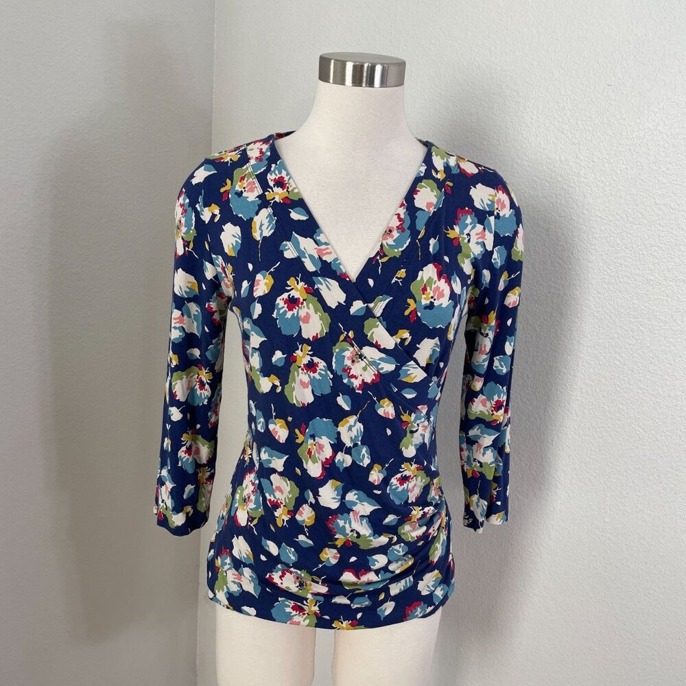 Lauren Ralph Lauren Womens Large‎ Floral V Neck Surplice Top 3/4 Sleeve Stretch